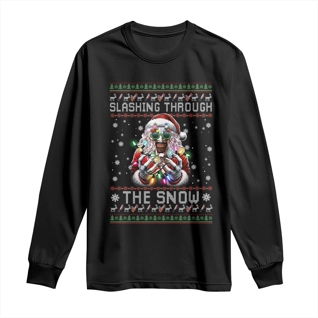 Funny Terrifier Christmas Santa Long Sleeve Shirt Slashing Through The Snow Xmas Horror Movie - Wonder Print Shop