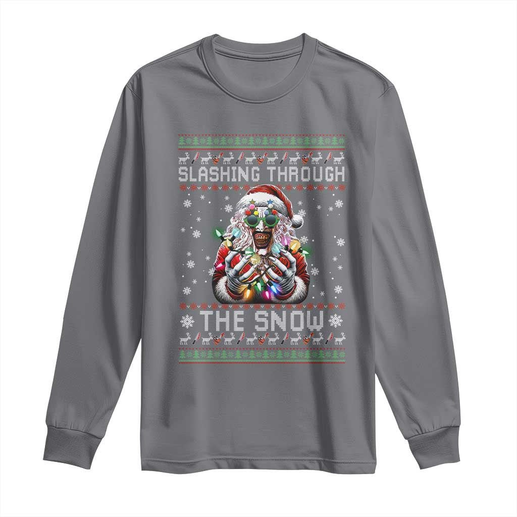Funny Terrifier Christmas Santa Long Sleeve Shirt Slashing Through The Snow Xmas Horror Movie - Wonder Print Shop
