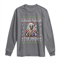 Funny Terrifier Christmas Santa Long Sleeve Shirt Slashing Through The Snow Xmas Horror Movie - Wonder Print Shop