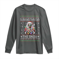 Funny Terrifier Christmas Santa Long Sleeve Shirt Slashing Through The Snow Xmas Horror Movie - Wonder Print Shop