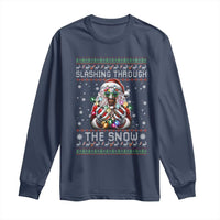 Funny Terrifier Christmas Santa Long Sleeve Shirt Slashing Through The Snow Xmas Horror Movie - Wonder Print Shop