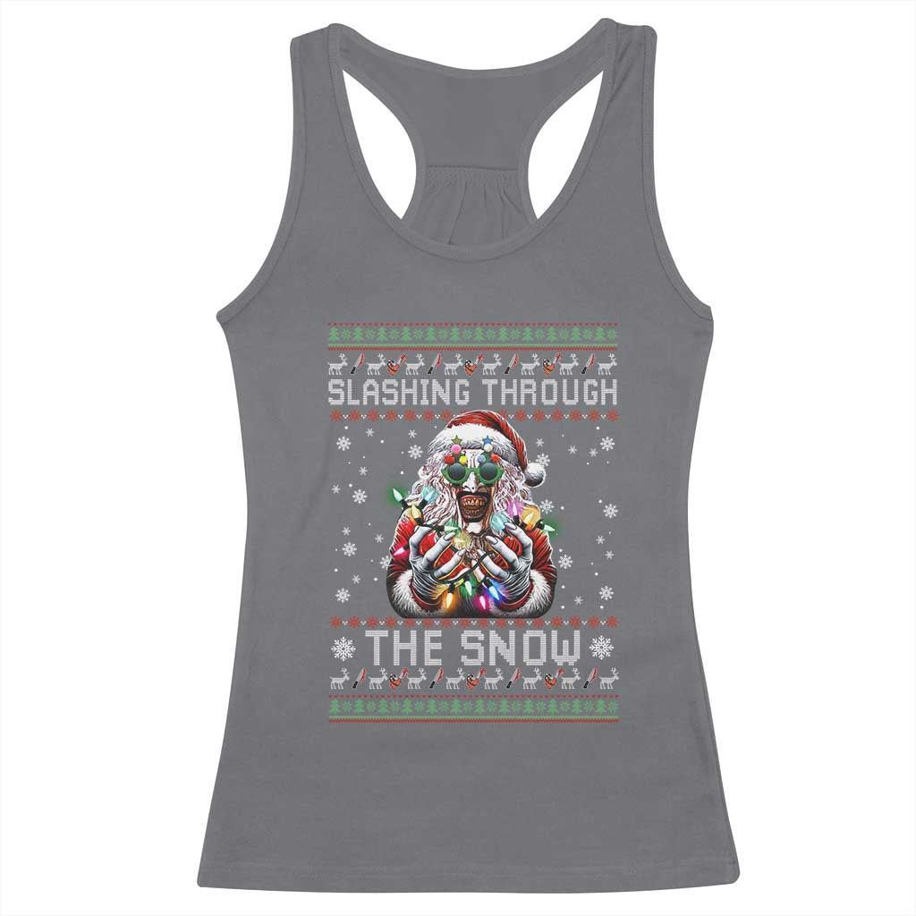 Funny Terrifier Christmas Santa Racerback Tank Top Slashing Through The Snow Xmas Horror Movie - Wonder Print Shop