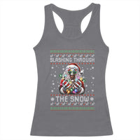 Funny Terrifier Christmas Santa Racerback Tank Top Slashing Through The Snow Xmas Horror Movie - Wonder Print Shop