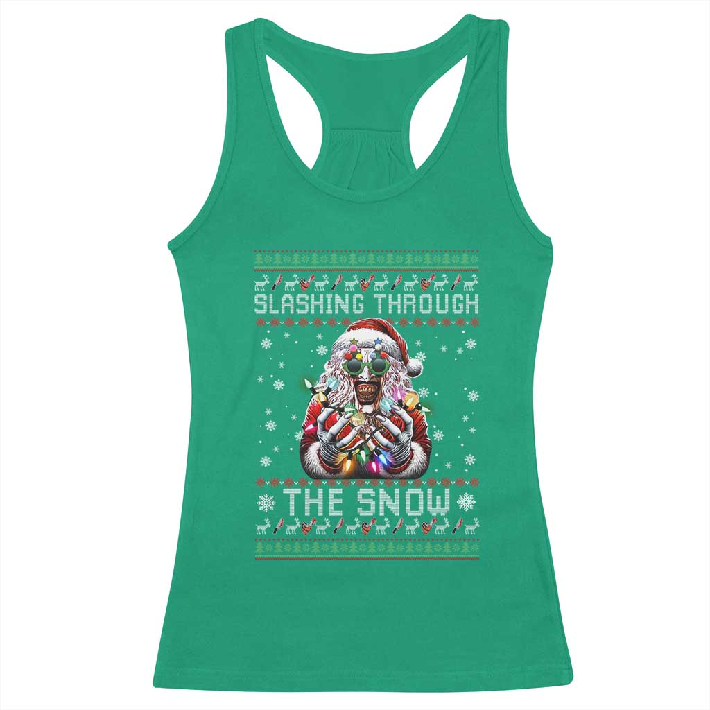 Funny Terrifier Christmas Santa Racerback Tank Top Slashing Through The Snow Xmas Horror Movie - Wonder Print Shop