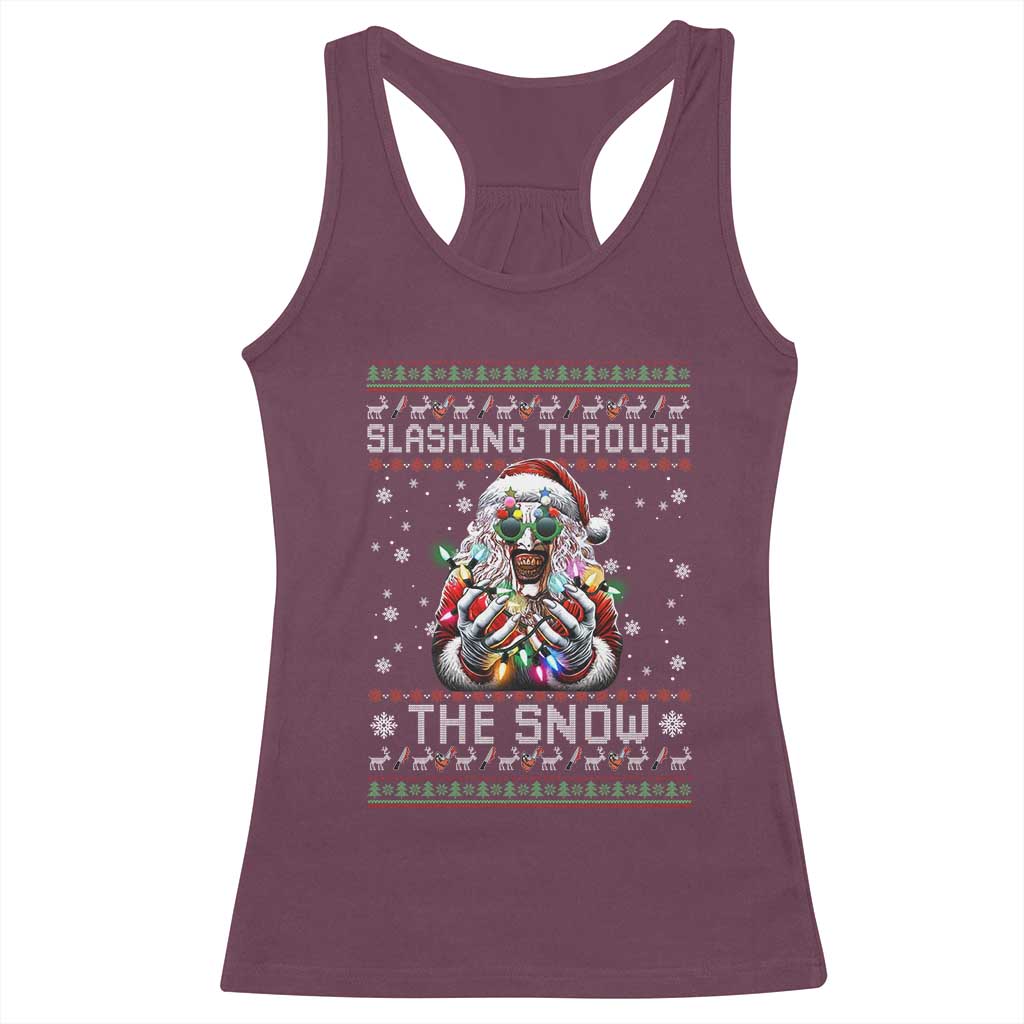 Funny Terrifier Christmas Santa Racerback Tank Top Slashing Through The Snow Xmas Horror Movie - Wonder Print Shop