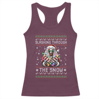 Funny Terrifier Christmas Santa Racerback Tank Top Slashing Through The Snow Xmas Horror Movie - Wonder Print Shop