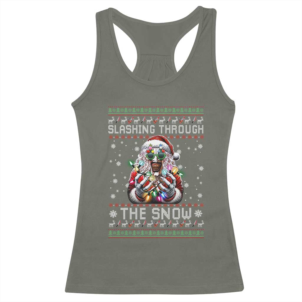 Funny Terrifier Christmas Santa Racerback Tank Top Slashing Through The Snow Xmas Horror Movie - Wonder Print Shop