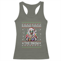 Funny Terrifier Christmas Santa Racerback Tank Top Slashing Through The Snow Xmas Horror Movie - Wonder Print Shop