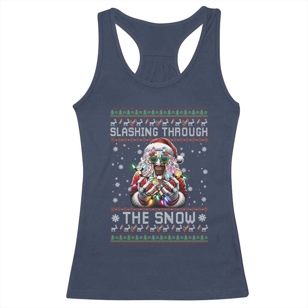 Funny Terrifier Christmas Santa Racerback Tank Top Slashing Through The Snow Xmas Horror Movie - Wonder Print Shop