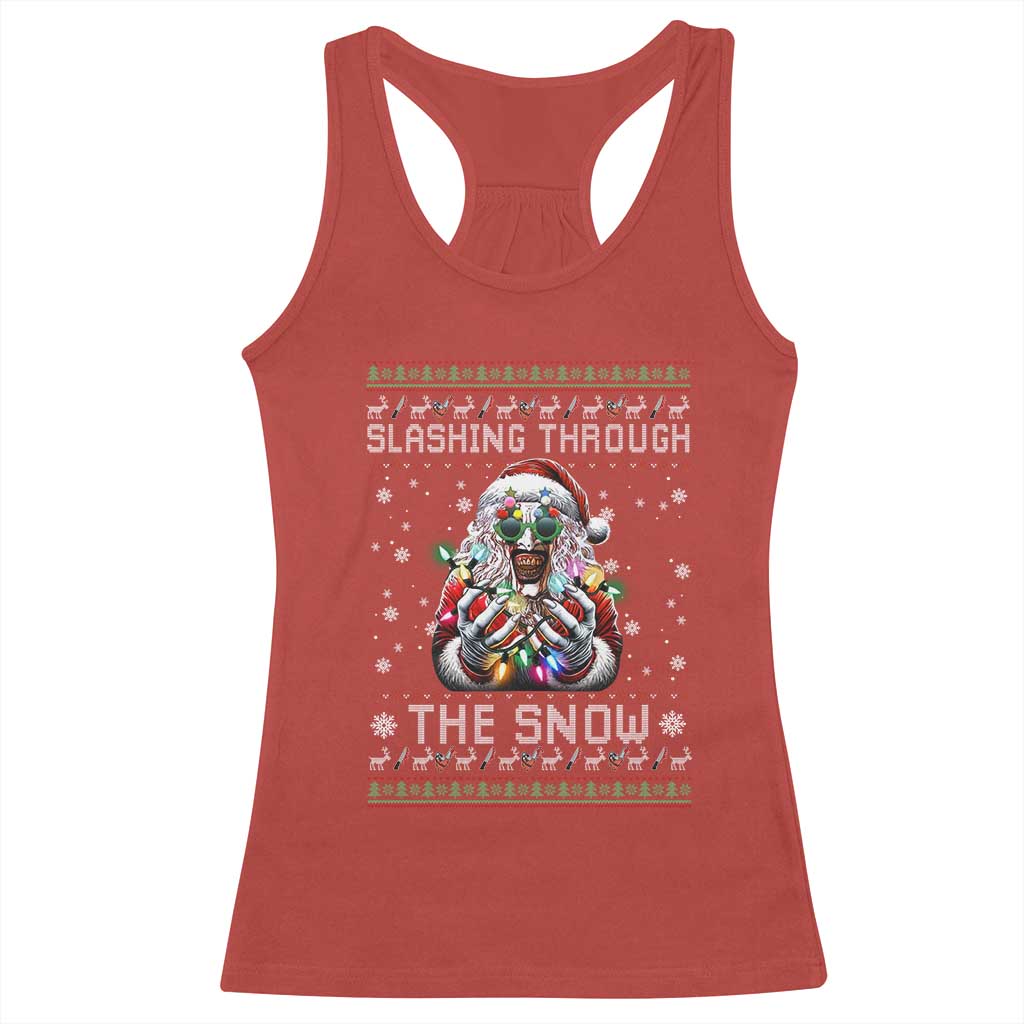 Funny Terrifier Christmas Santa Racerback Tank Top Slashing Through The Snow Xmas Horror Movie - Wonder Print Shop