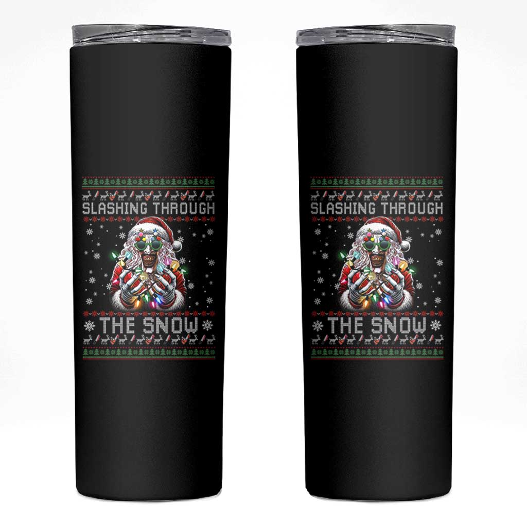 Funny Terrifier Christmas Santa Skinny Tumbler Slashing Through The Snow Xmas Horror Movie - Wonder Print Shop