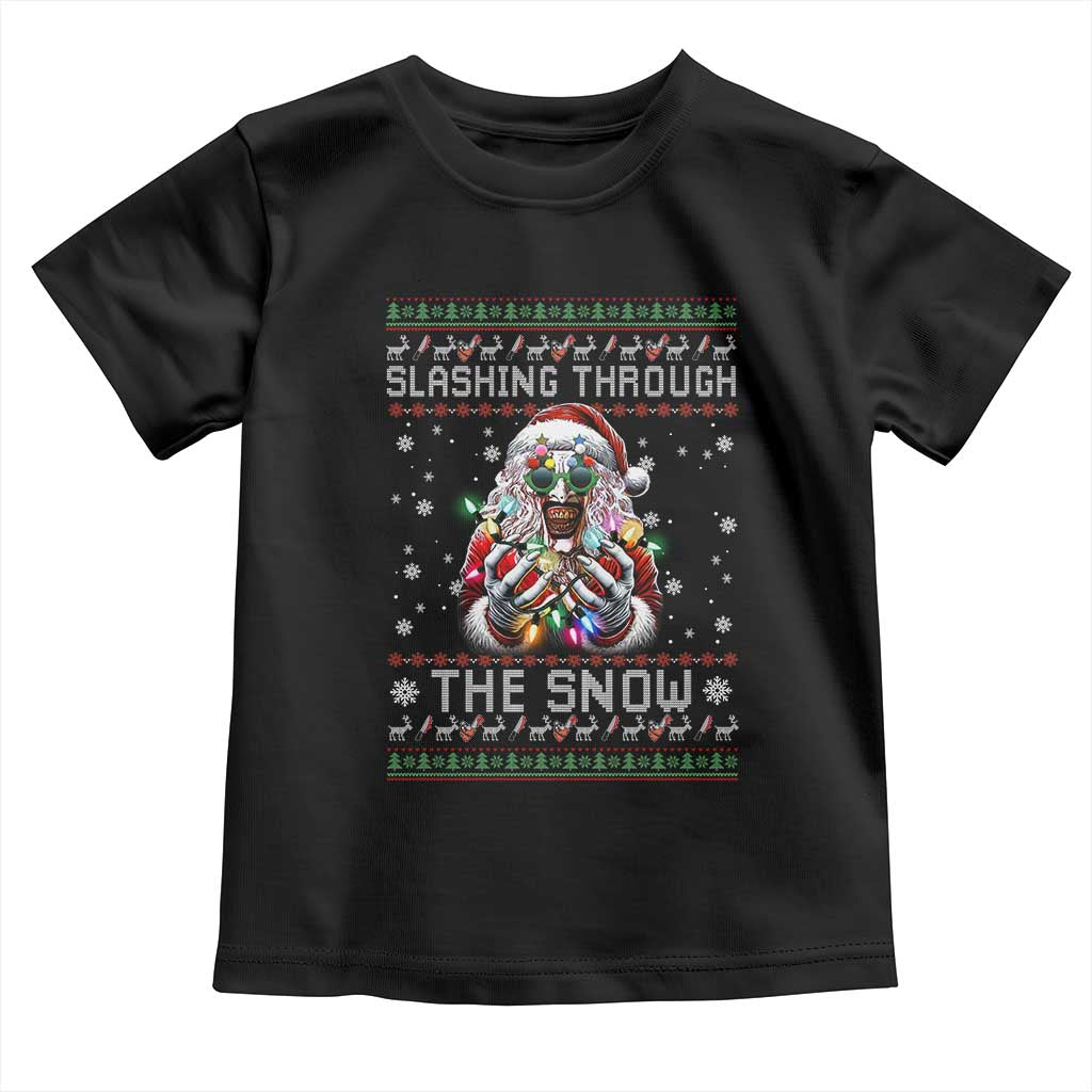 Funny Terrifier Christmas Santa Toddler T Shirt Slashing Through The Snow Xmas Horror Movie - Wonder Print Shop