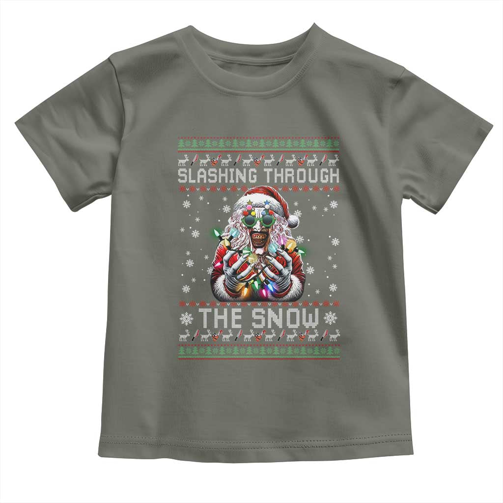 Funny Terrifier Christmas Santa Toddler T Shirt Slashing Through The Snow Xmas Horror Movie - Wonder Print Shop
