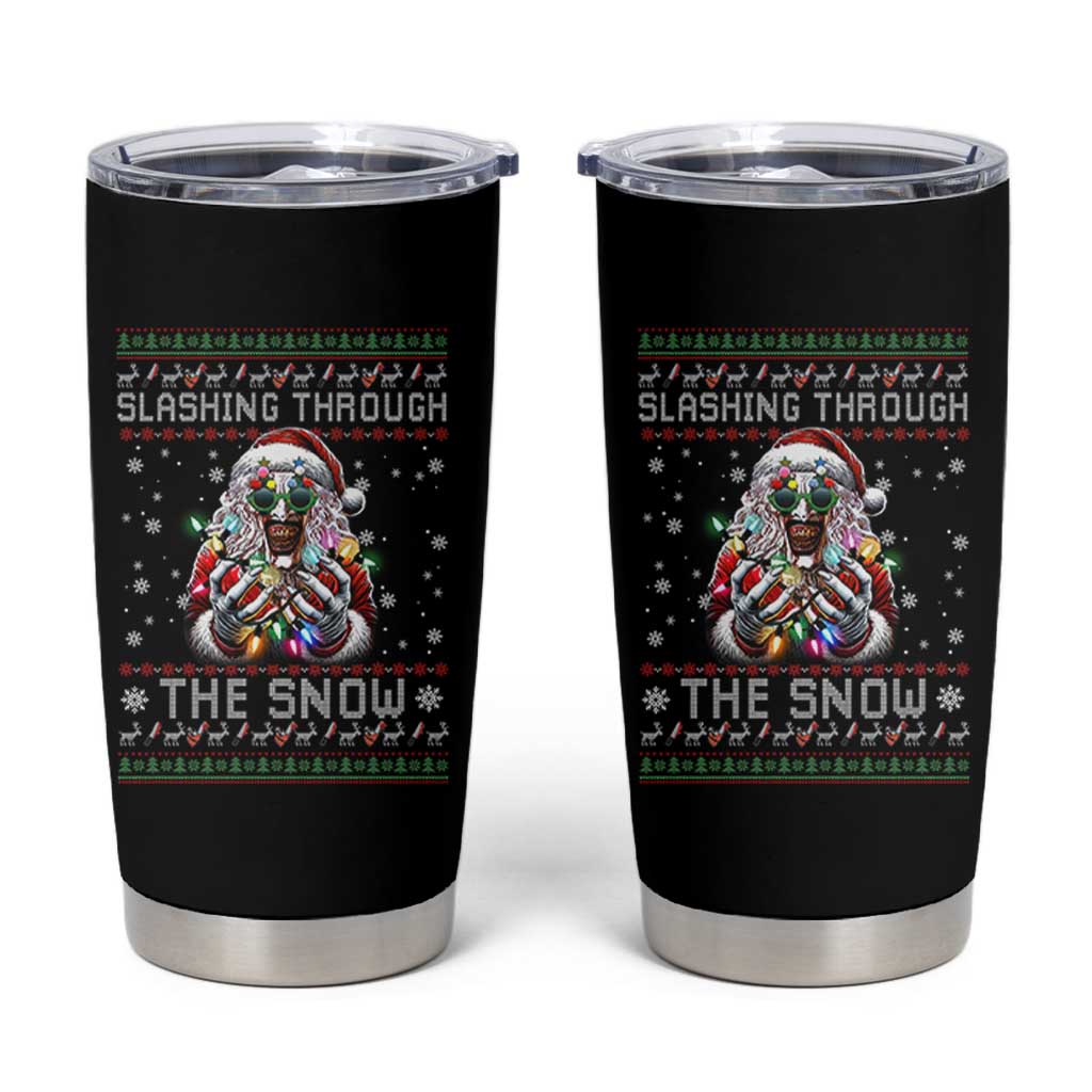 Funny Terrifier Christmas Santa Tumbler Cup Slashing Through The Snow Xmas Horror Movie - Wonder Print Shop