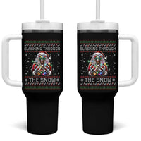 Funny Terrifier Christmas Santa Tumbler With Handle Slashing Through The Snow Xmas Horror Movie - Wonder Print Shop