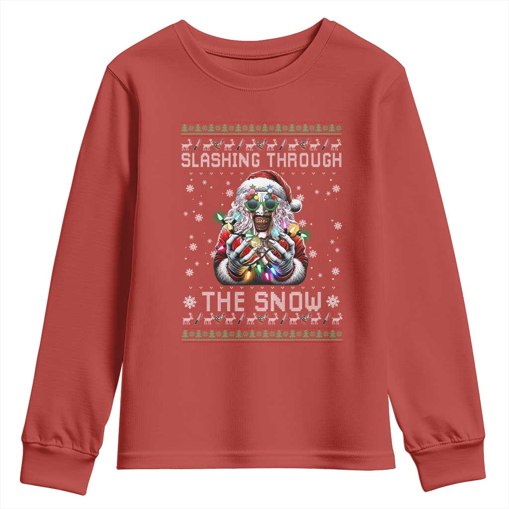 Funny Terrifier Christmas Santa Youth Sweatshirt Slashing Through The Snow Xmas Horror Movie - Wonder Print Shop