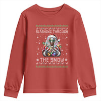 Funny Terrifier Christmas Santa Youth Sweatshirt Slashing Through The Snow Xmas Horror Movie - Wonder Print Shop