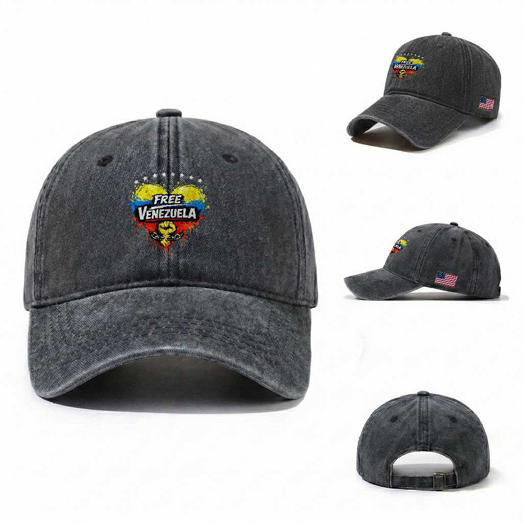 Free Venezuela Washed Cotton Baseball Cap Freedom Venezuelan Flag Hand Fist Graphic