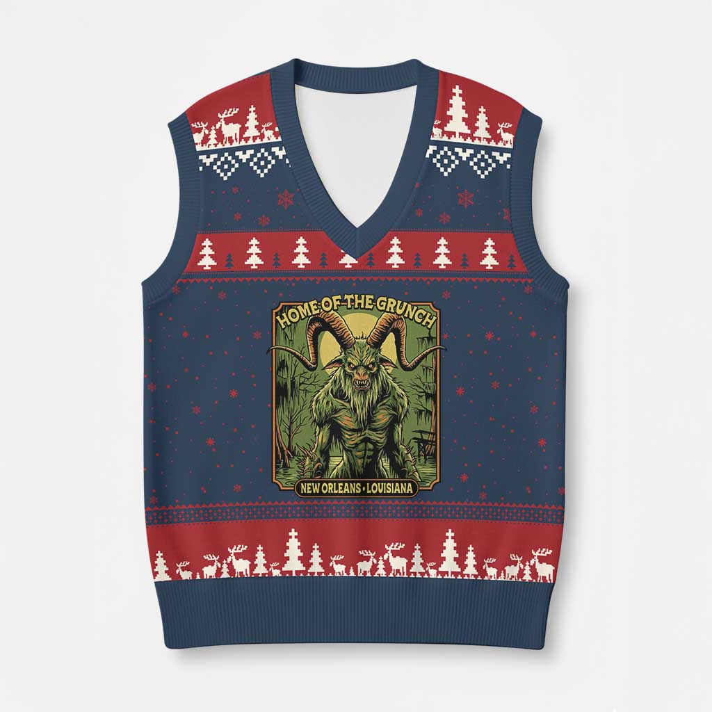 Grunch Road Monster V-Neck Knit Sweater Vest Home Of The Grunch Nola Louisiana