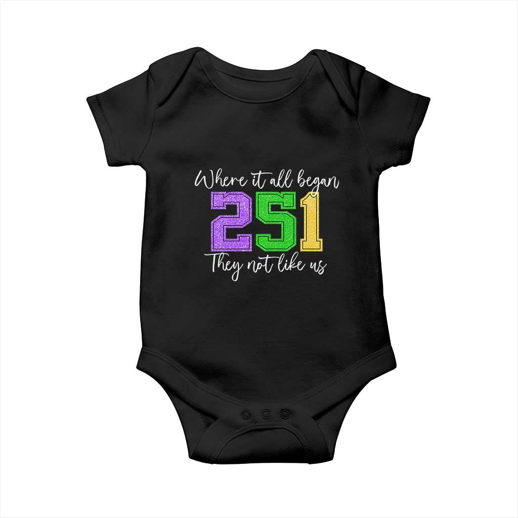 251 Mardi Gras Mobile Alabama Baby Onesie Where It All Began Fat Tuesday Carnival Glitter Print