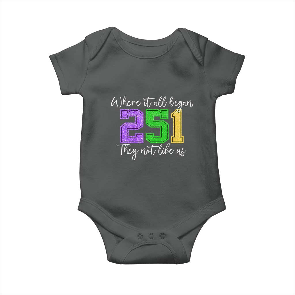 251 Mardi Gras Mobile Alabama Baby Onesie Where It All Began Fat Tuesday Carnival Glitter Print