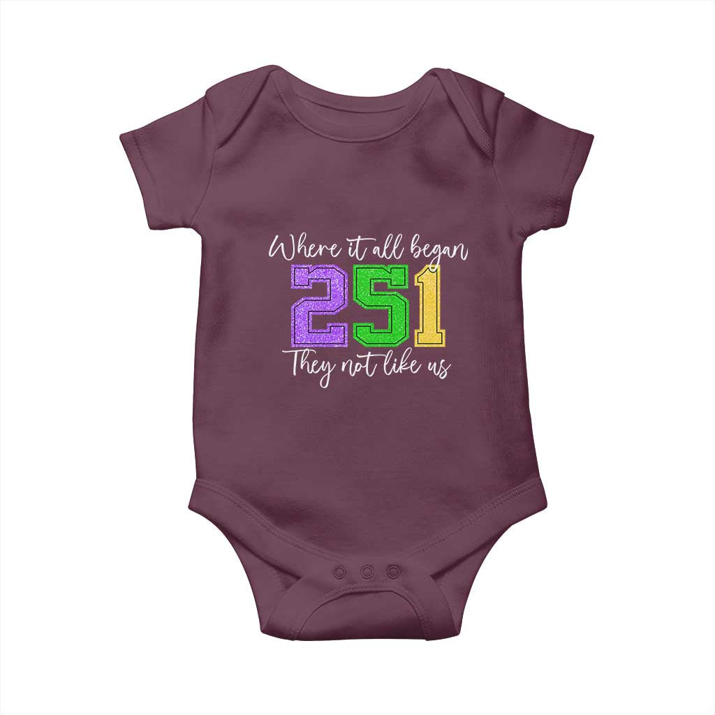 251 Mardi Gras Mobile Alabama Baby Onesie Where It All Began Fat Tuesday Carnival Glitter Print