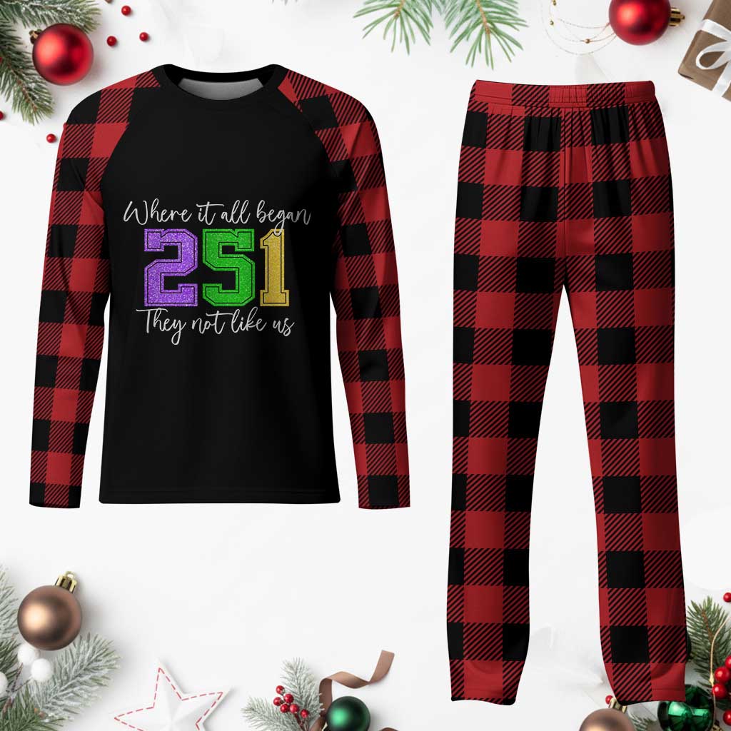 251 Mardi Gras Mobile Alabama Plaid Pajama Set Where It All Began Fat Tuesday Carnival Glitter Print