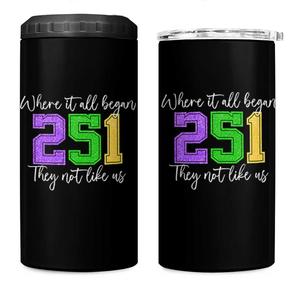 251 Mardi Gras Mobile Alabama 4 in 1 Can Cooler Tumbler Where It All Began Fat Tuesday Carnival Glitter Print