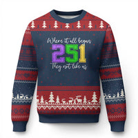 251 Mardi Gras Mobile Alabama Ugly Christmas Sweater Where It All Began Fat Tuesday Carnival Glitter Print
