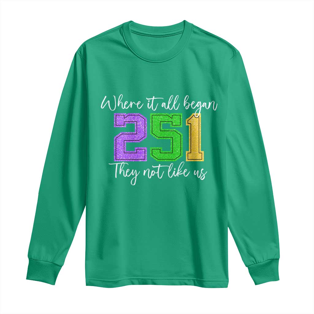 251 Mardi Gras Mobile Alabama Long Sleeve Shirt Where It All Began Fat Tuesday Carnival Glitter Print