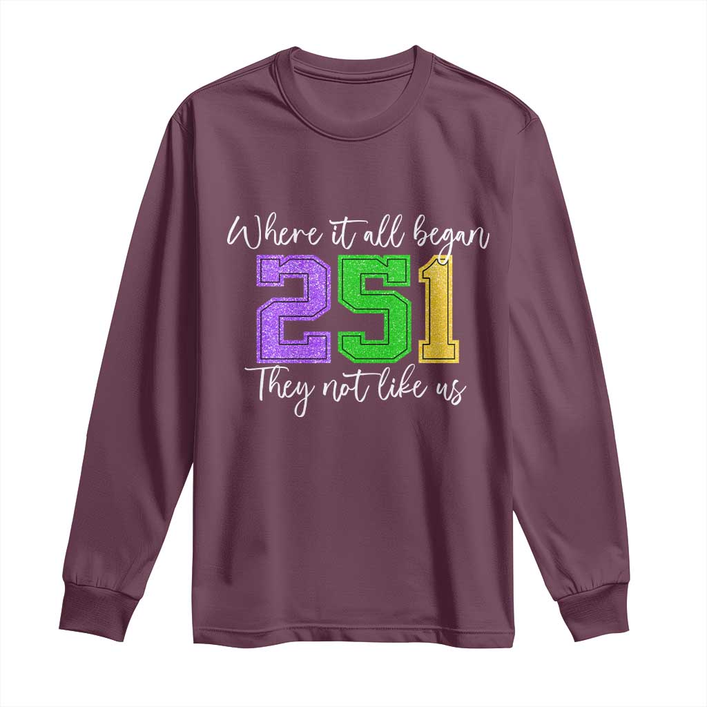 251 Mardi Gras Mobile Alabama Long Sleeve Shirt Where It All Began Fat Tuesday Carnival Glitter Print