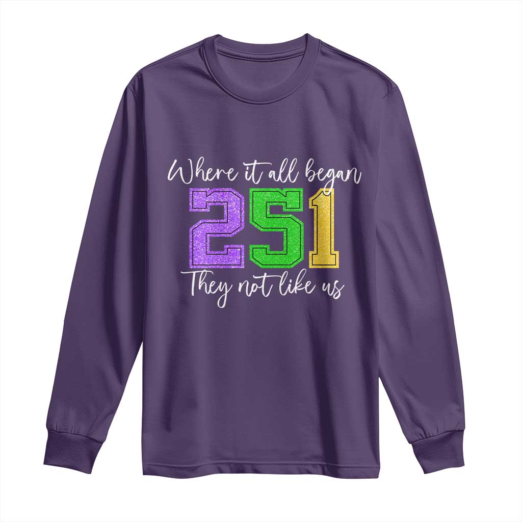 251 Mardi Gras Mobile Alabama Long Sleeve Shirt Where It All Began Fat Tuesday Carnival Glitter Print