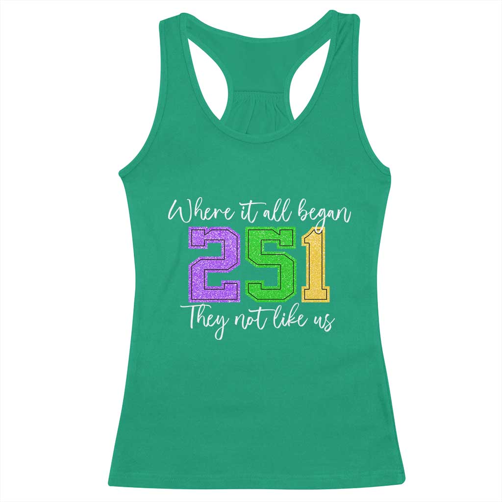 251 Mardi Gras Mobile Alabama Racerback Tank Top Where It All Began Fat Tuesday Carnival Glitter Print