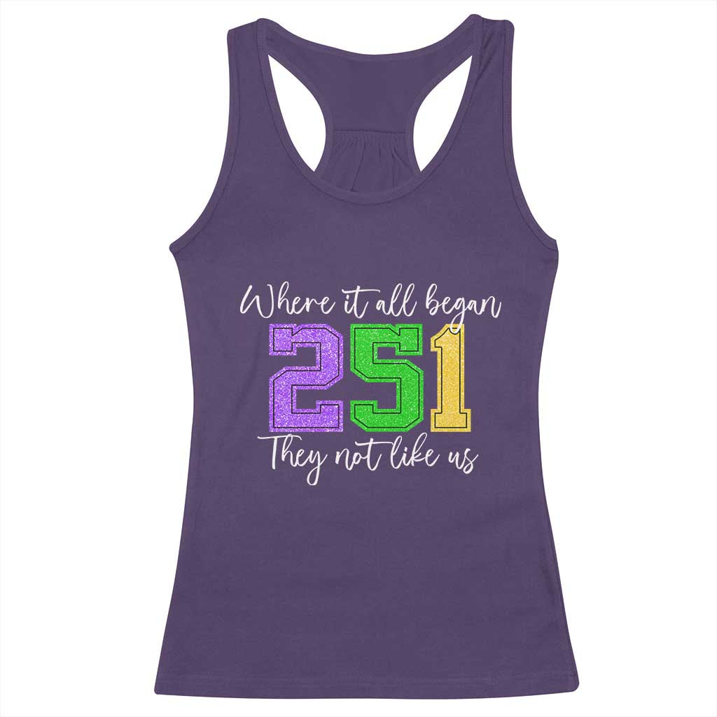 251 Mardi Gras Mobile Alabama Racerback Tank Top Where It All Began Fat Tuesday Carnival Glitter Print