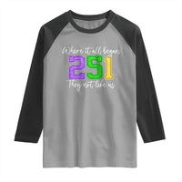 251 Mardi Gras Mobile Alabama Raglan Shirt Where It All Began Fat Tuesday Carnival Glitter Print