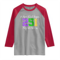 251 Mardi Gras Mobile Alabama Raglan Shirt Where It All Began Fat Tuesday Carnival Glitter Print