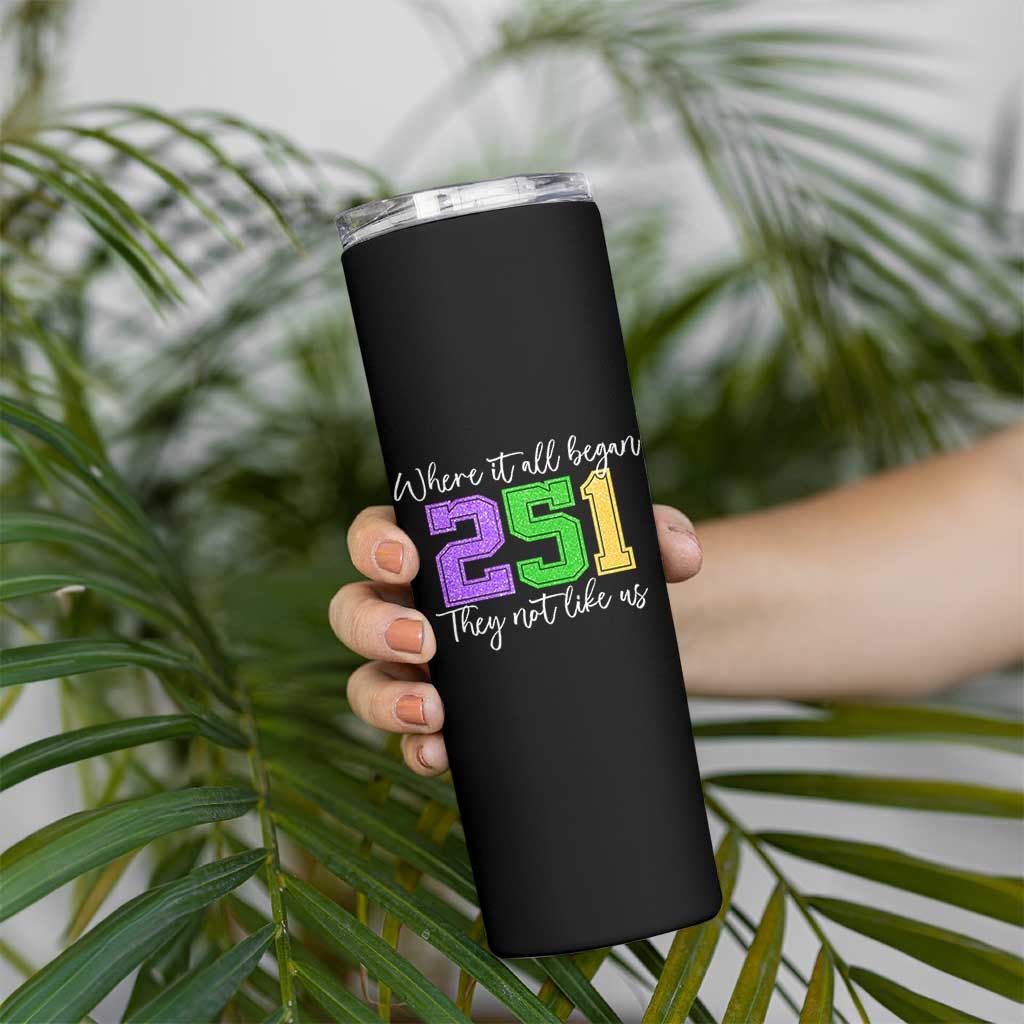 251 Mardi Gras Mobile Alabama Skinny Tumbler Where It All Began Fat Tuesday Carnival Glitter Print