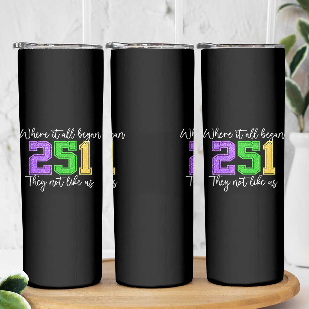 251 Mardi Gras Mobile Alabama Skinny Tumbler Where It All Began Fat Tuesday Carnival Glitter Print