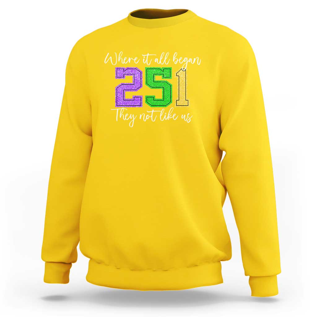 251 Mardi Gras Mobile Alabama Sweatshirt Where It All Began Fat Tuesday Carnival Glitter Print