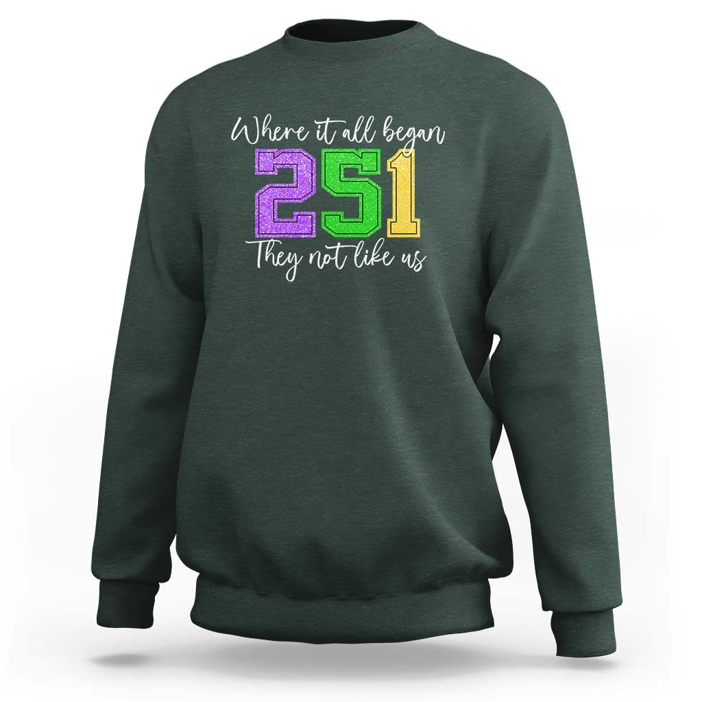 251 Mardi Gras Mobile Alabama Sweatshirt Where It All Began Fat Tuesday Carnival Glitter Print