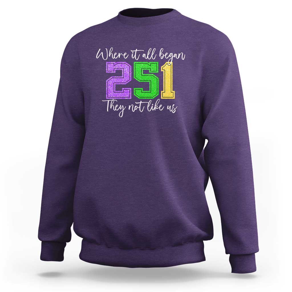 251 Mardi Gras Mobile Alabama Sweatshirt Where It All Began Fat Tuesday Carnival Glitter Print