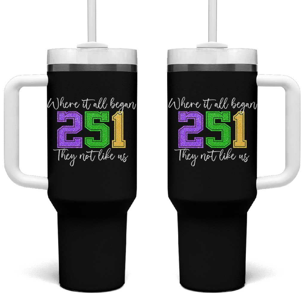 251 Mardi Gras Mobile Alabama Tumbler With Handle Where It All Began Fat Tuesday Carnival Glitter Print