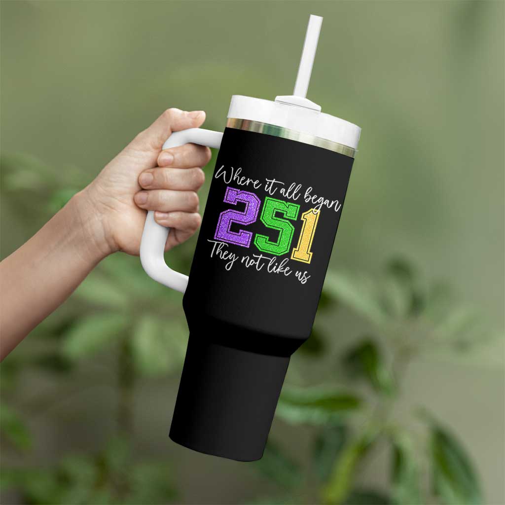 251 Mardi Gras Mobile Alabama Tumbler With Handle Where It All Began Fat Tuesday Carnival Glitter Print