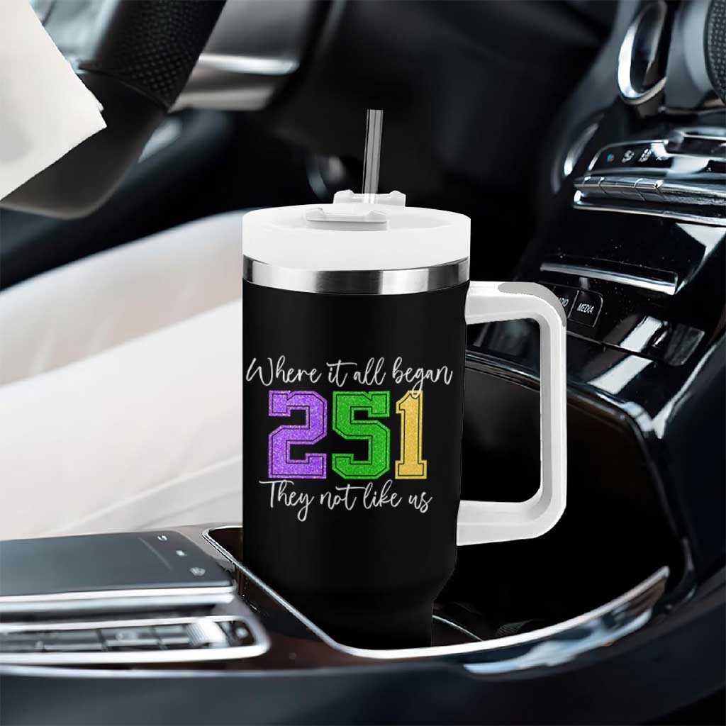 251 Mardi Gras Mobile Alabama Tumbler With Handle Where It All Began Fat Tuesday Carnival Glitter Print