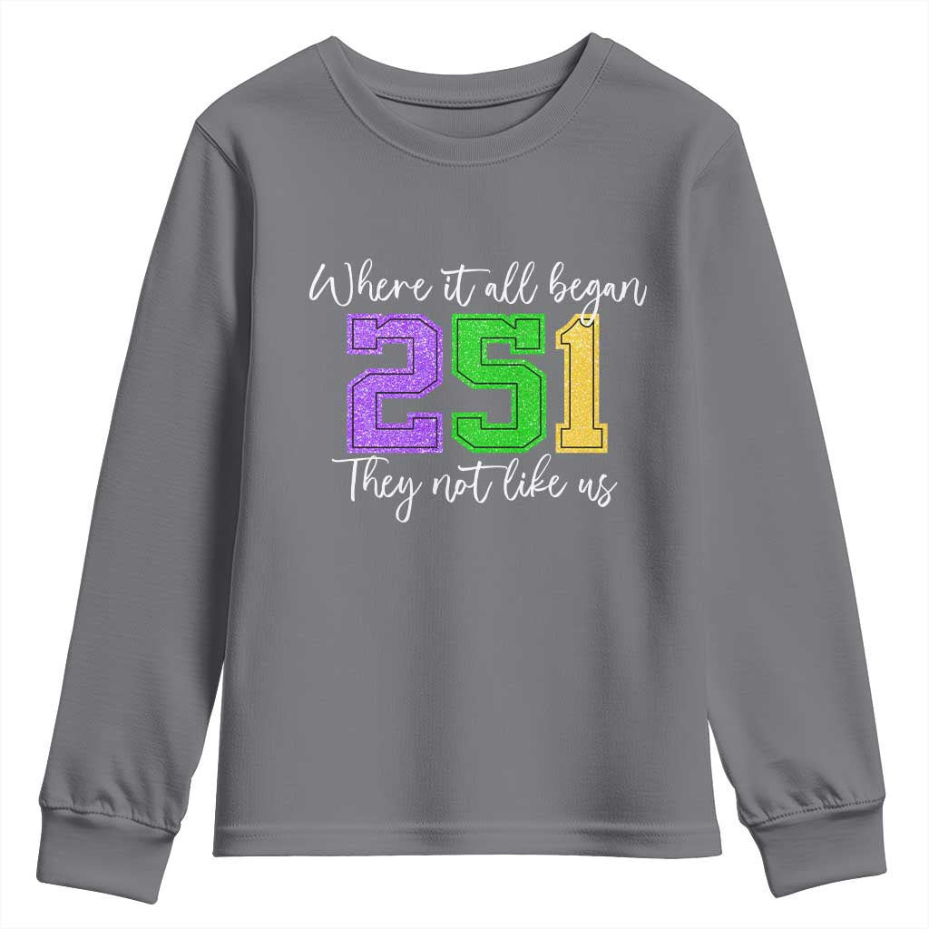 251 Mardi Gras Mobile Alabama Youth Sweatshirt Where It All Began Fat Tuesday Carnival Glitter Print
