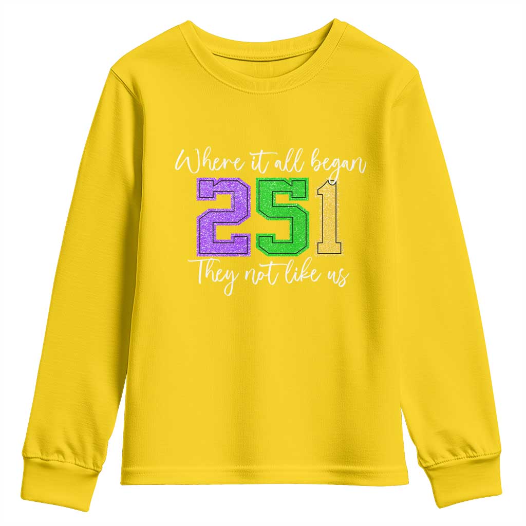 251 Mardi Gras Mobile Alabama Youth Sweatshirt Where It All Began Fat Tuesday Carnival Glitter Print