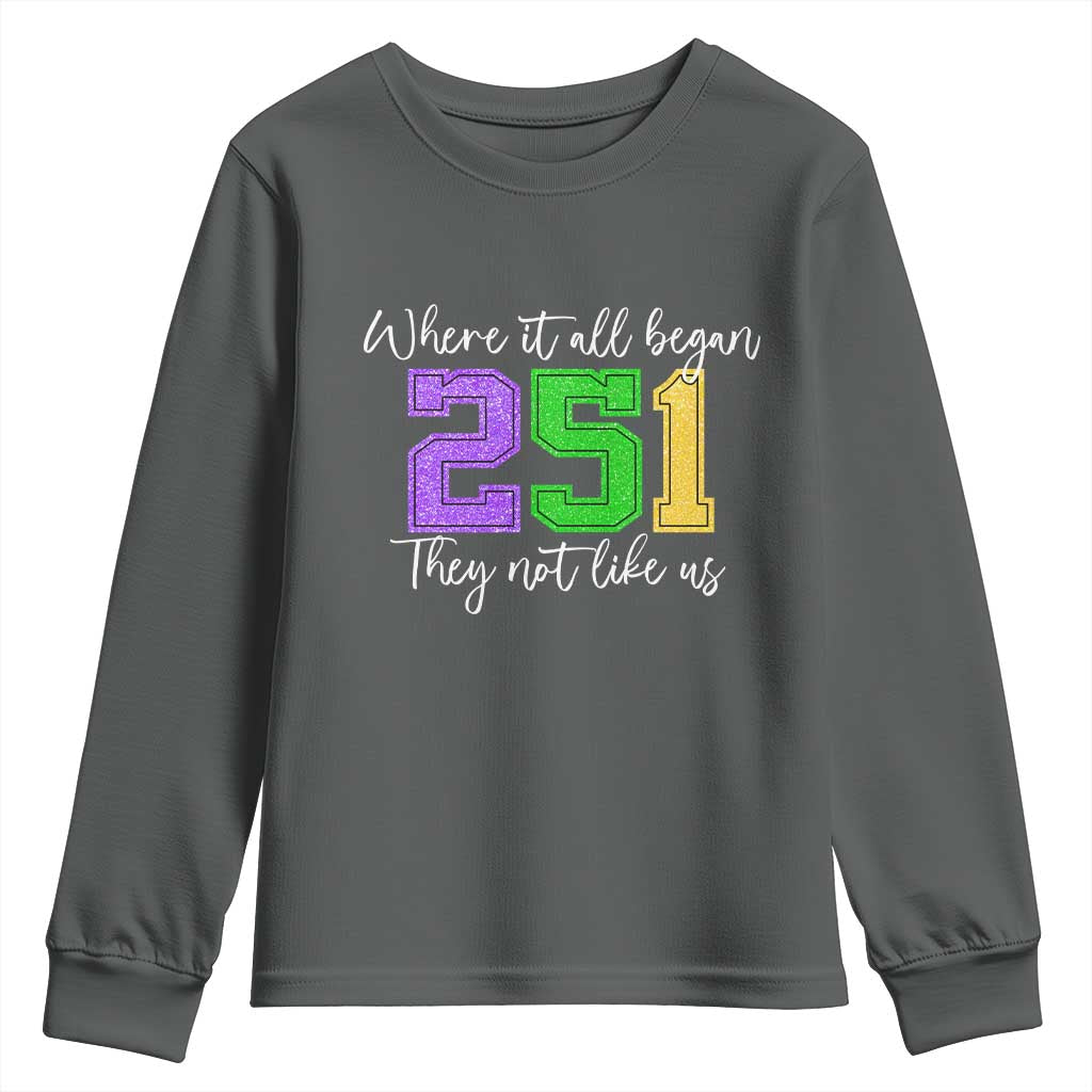 251 Mardi Gras Mobile Alabama Youth Sweatshirt Where It All Began Fat Tuesday Carnival Glitter Print