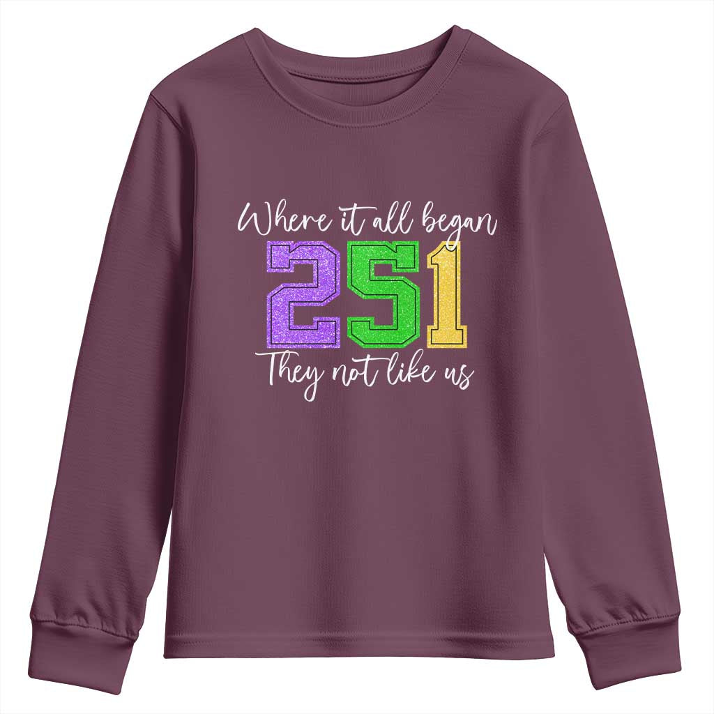 251 Mardi Gras Mobile Alabama Youth Sweatshirt Where It All Began Fat Tuesday Carnival Glitter Print