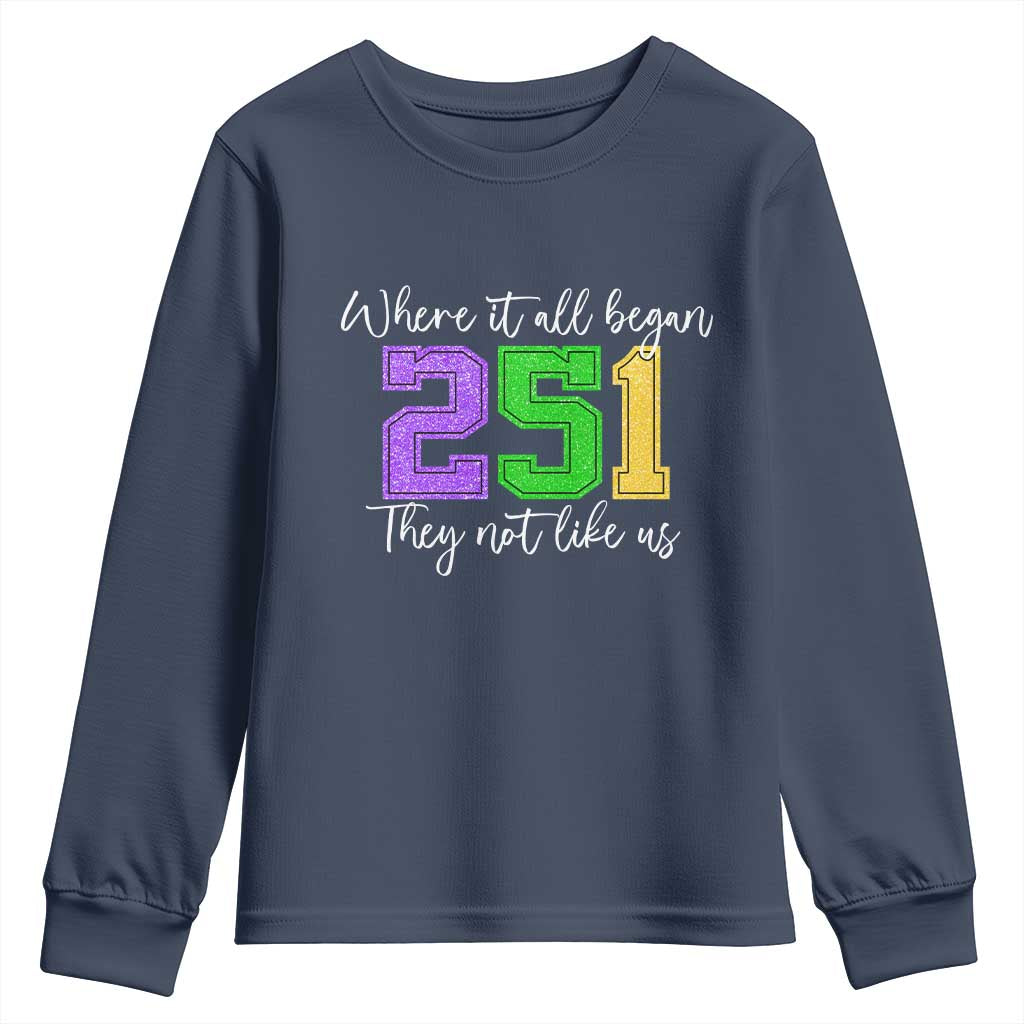 251 Mardi Gras Mobile Alabama Youth Sweatshirt Where It All Began Fat Tuesday Carnival Glitter Print