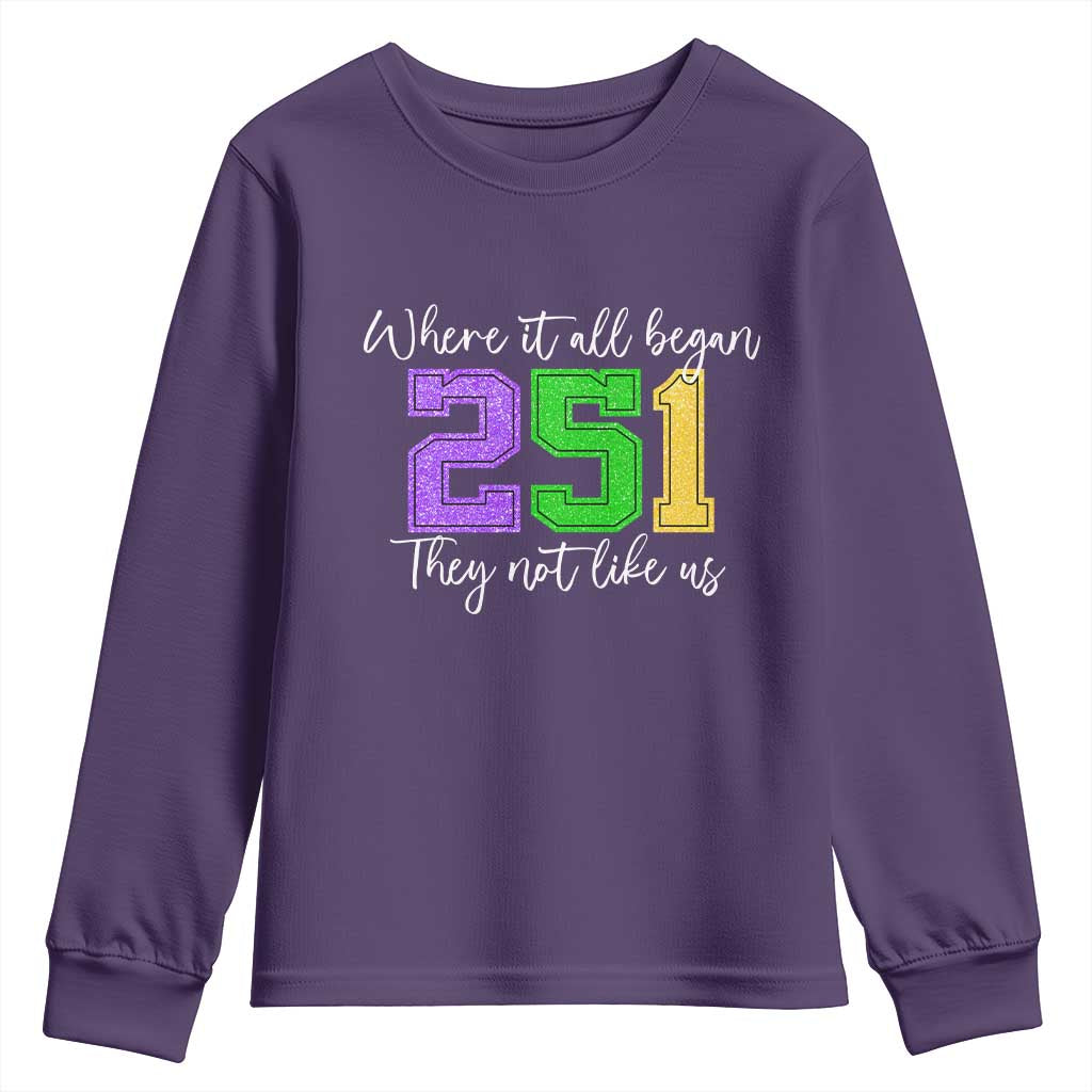 251 Mardi Gras Mobile Alabama Youth Sweatshirt Where It All Began Fat Tuesday Carnival Glitter Print